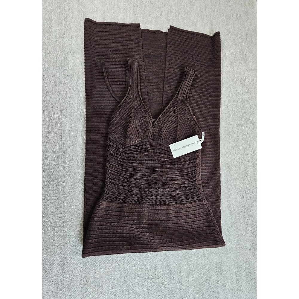 Torn By Ronny Kobo Women's Maxi Dress in Brown Crocheted Size Large New - Picture 2 of 16